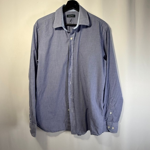 Nautica Oxford Preppy Shirt‎ Blue Gingham Check Long Sleeve Button Down Size L - Picture 1 of 7